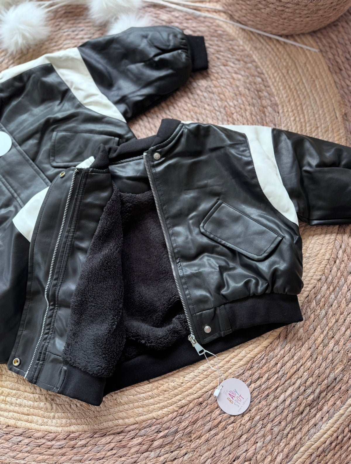 Black and white leather jacket