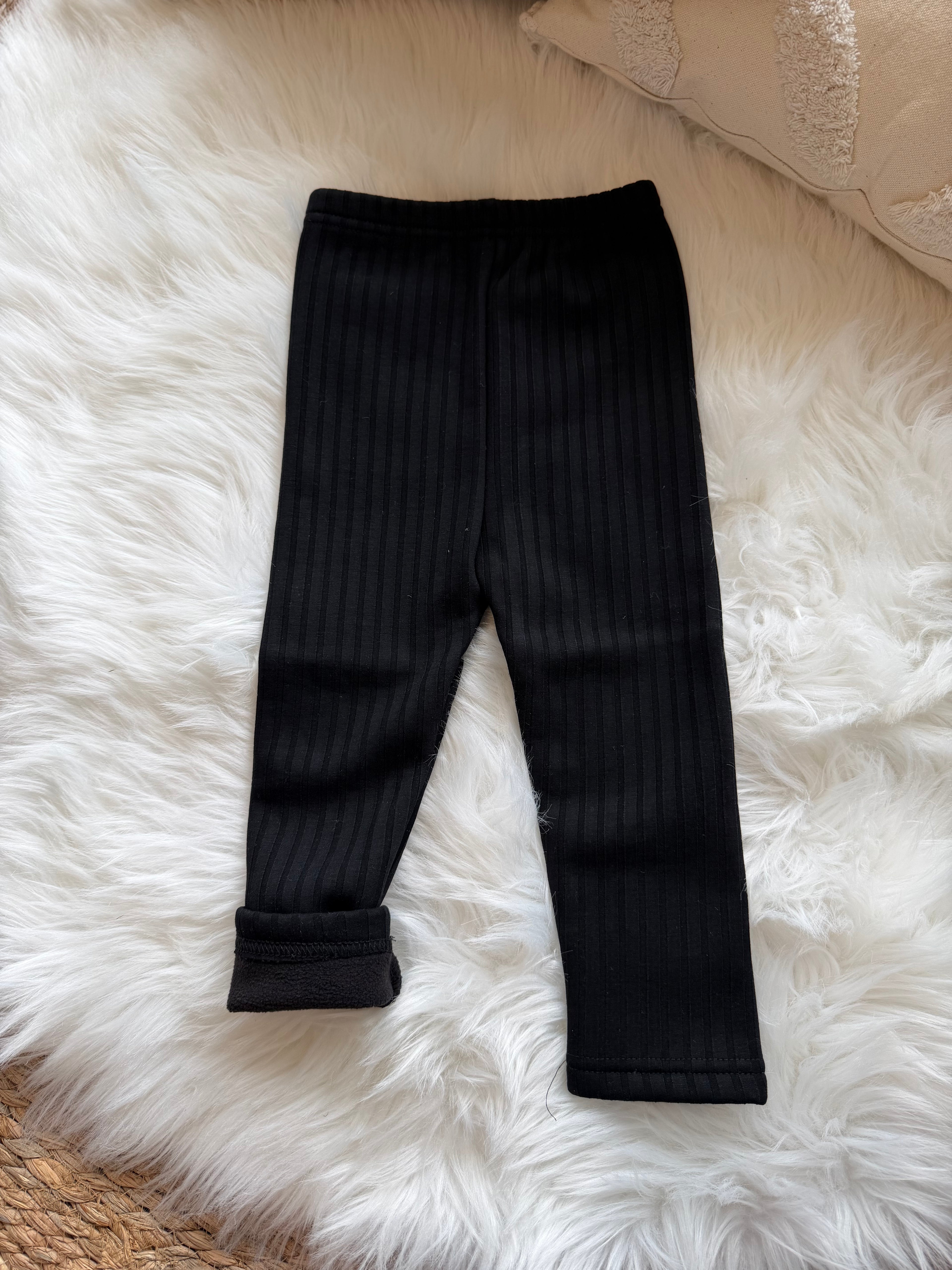 Black ribbed fleece leggings