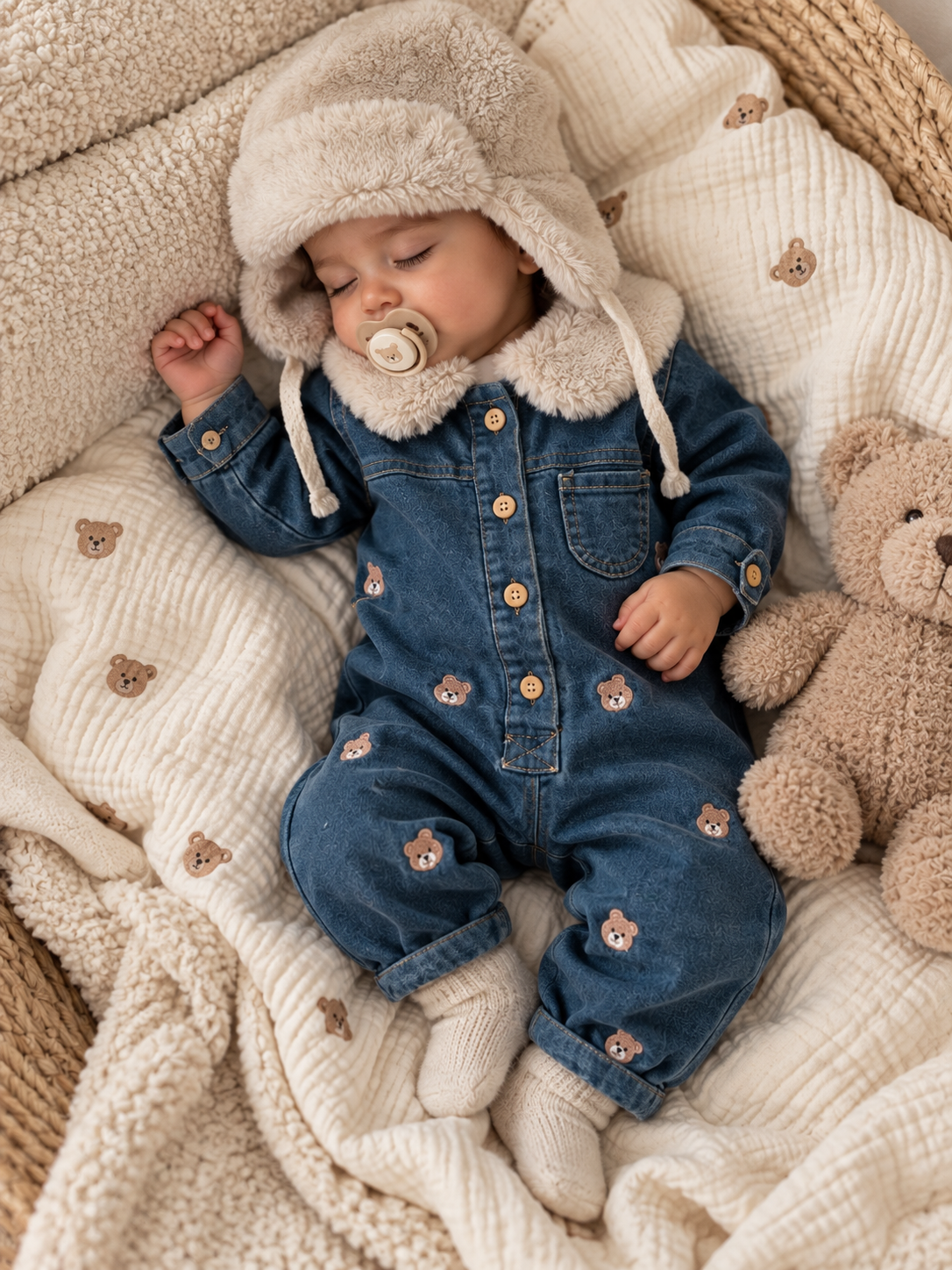 Teddy bear denim overall