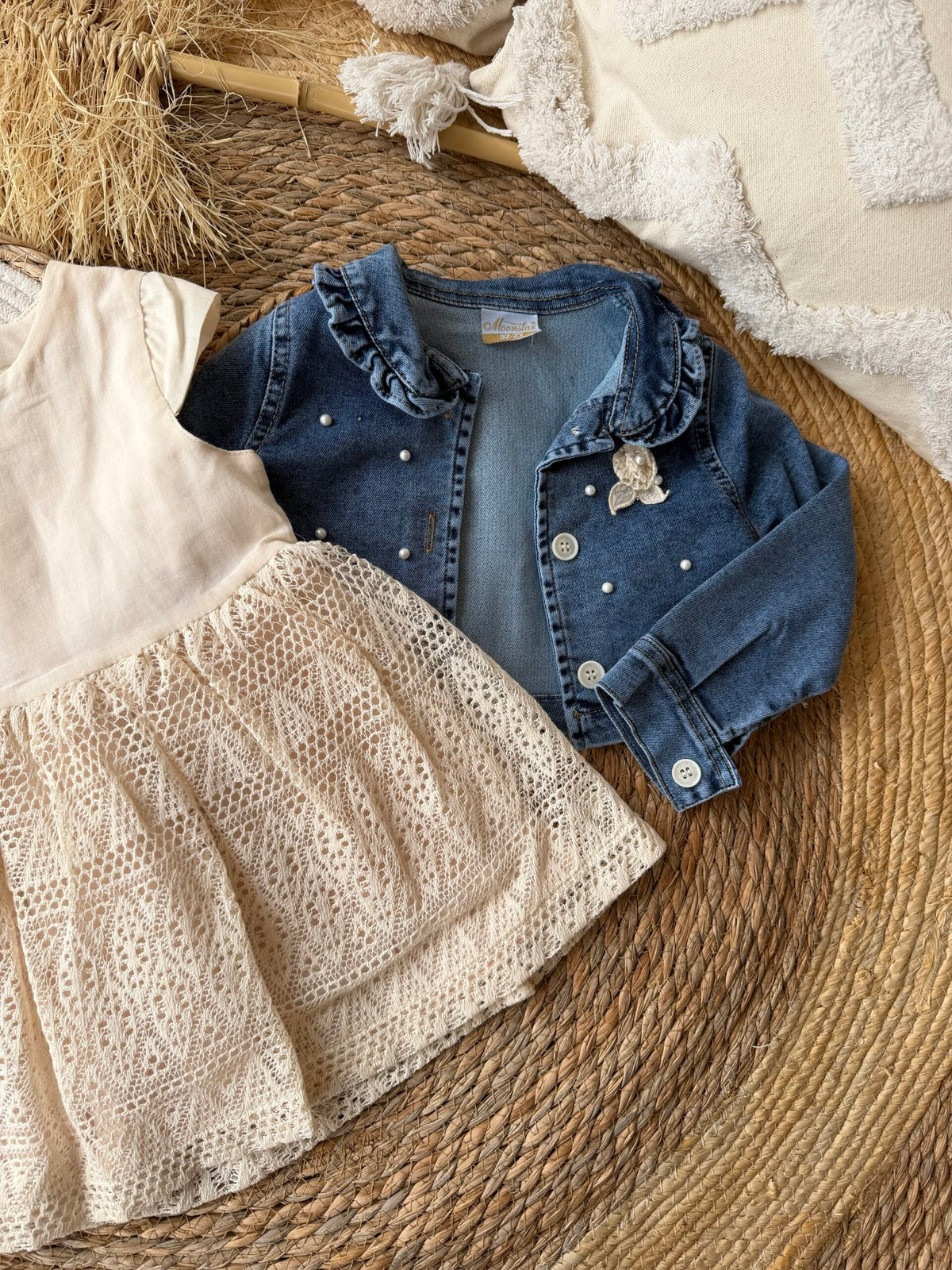 Dress set with denim jacket
