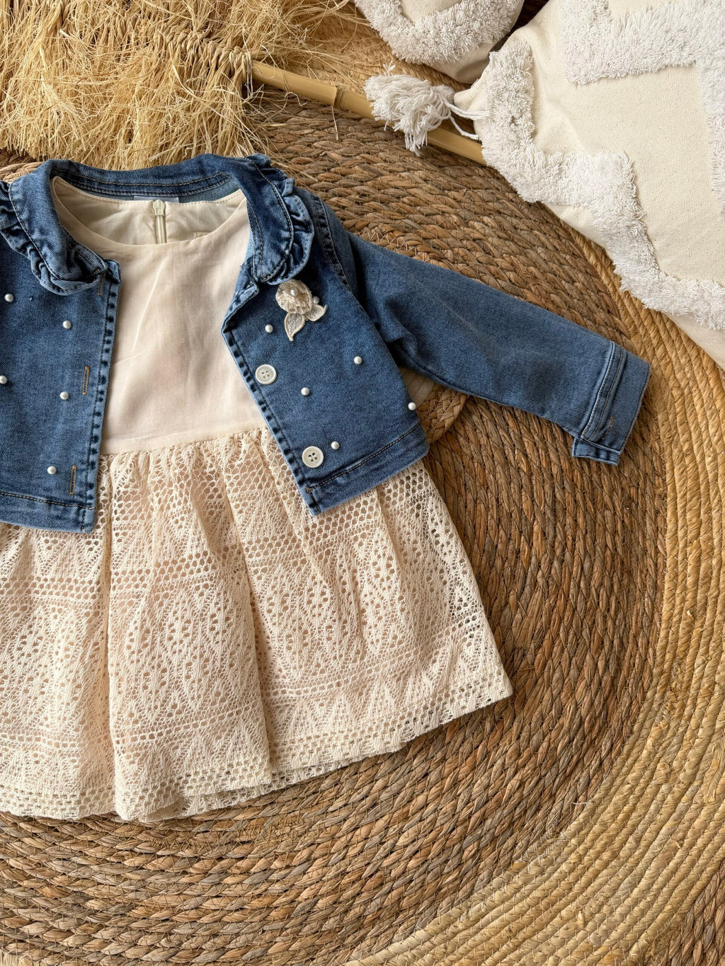 Dress set with denim jacket