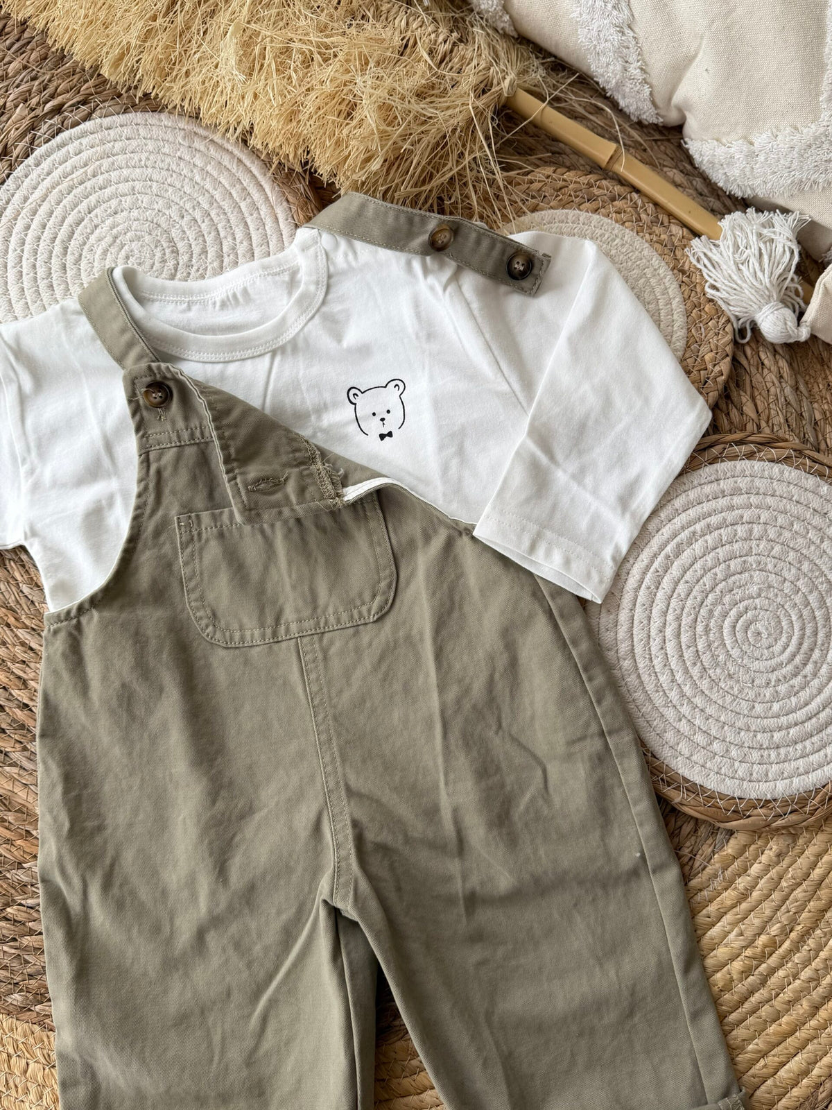 Olive green salopette set 2 pcs