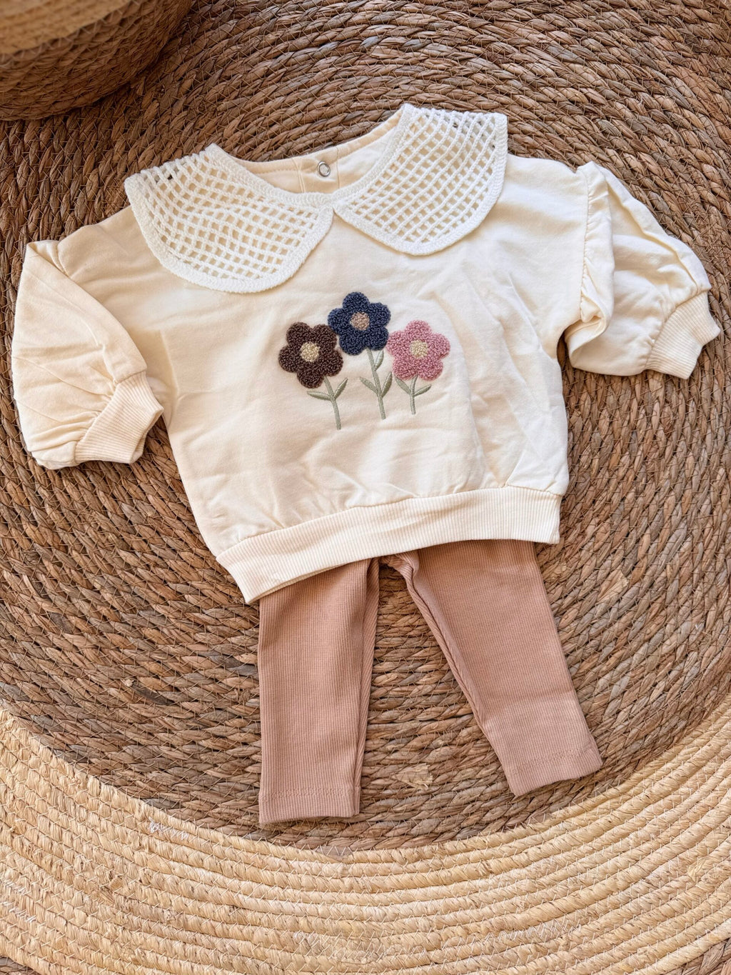 Beige floral cotton set