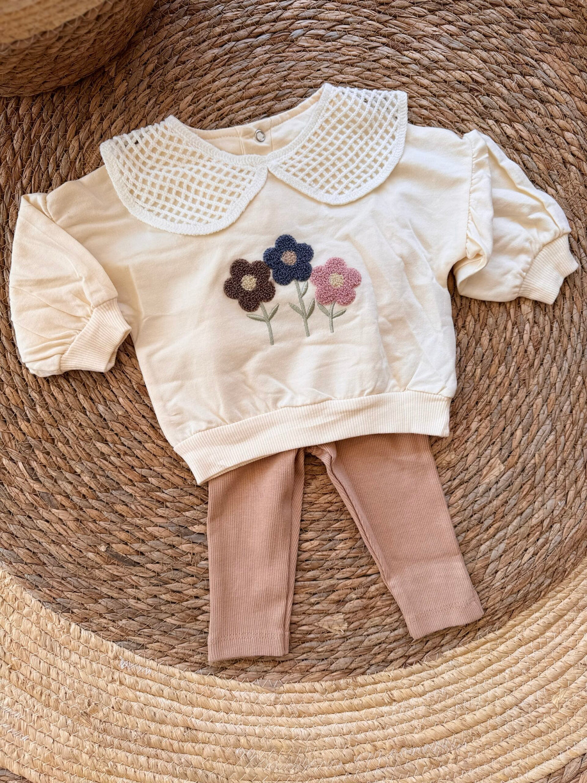 Beige floral cotton set