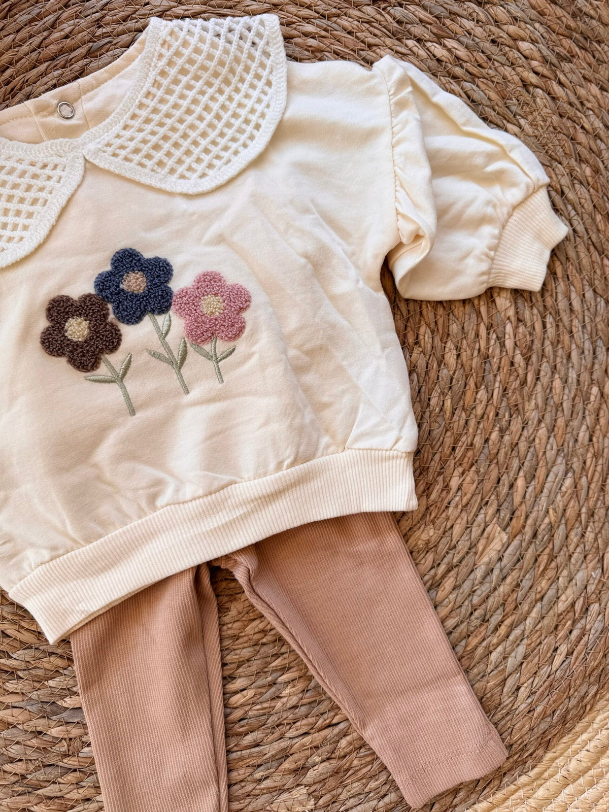 Beige floral cotton set