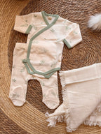 Mint green leaves set 3 pcs + blanket