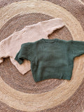 Knitted sweater green &amp; beige
