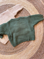 Knitted sweater green &amp; beige