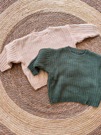 Knitted sweater green &amp; beige