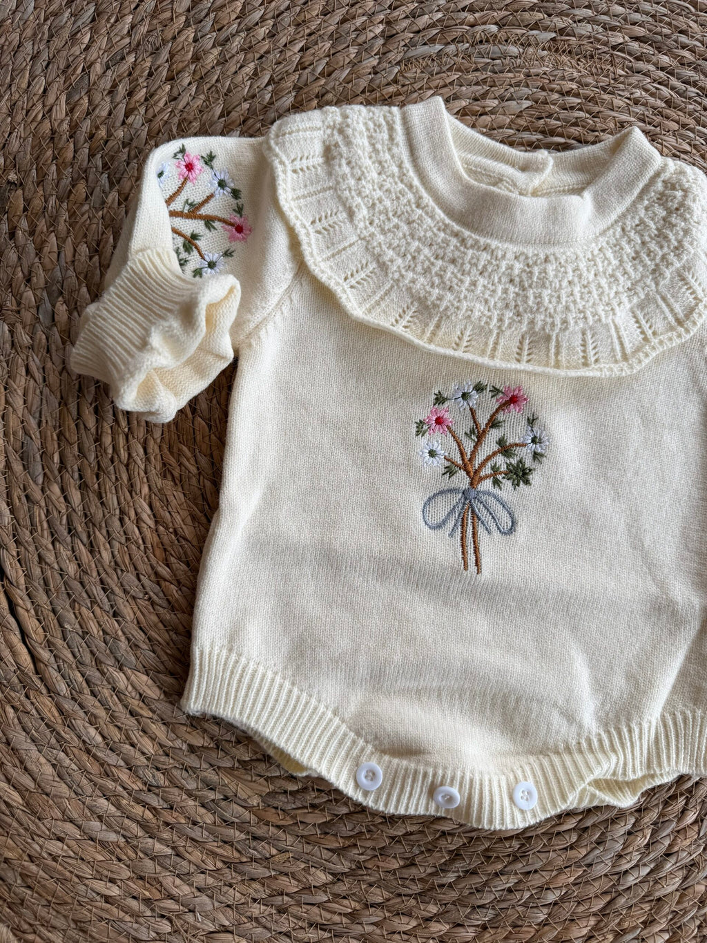 Knitted floral romper
