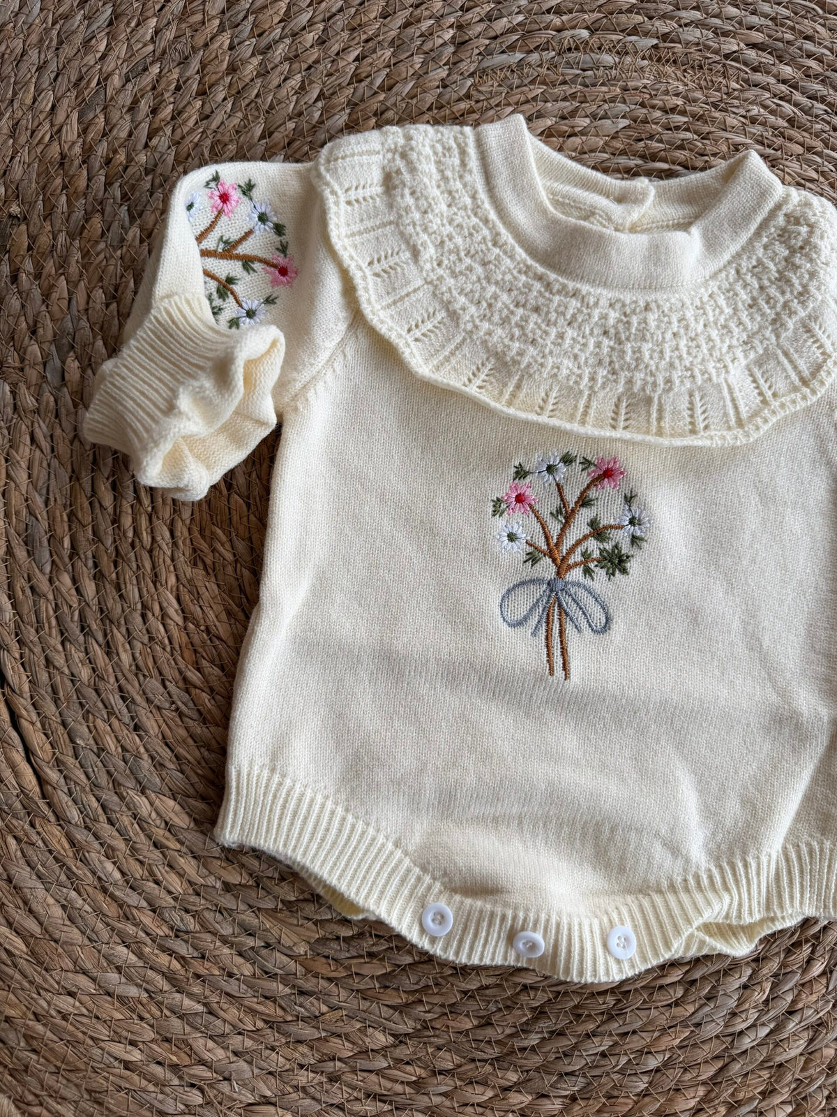Knitted floral romper