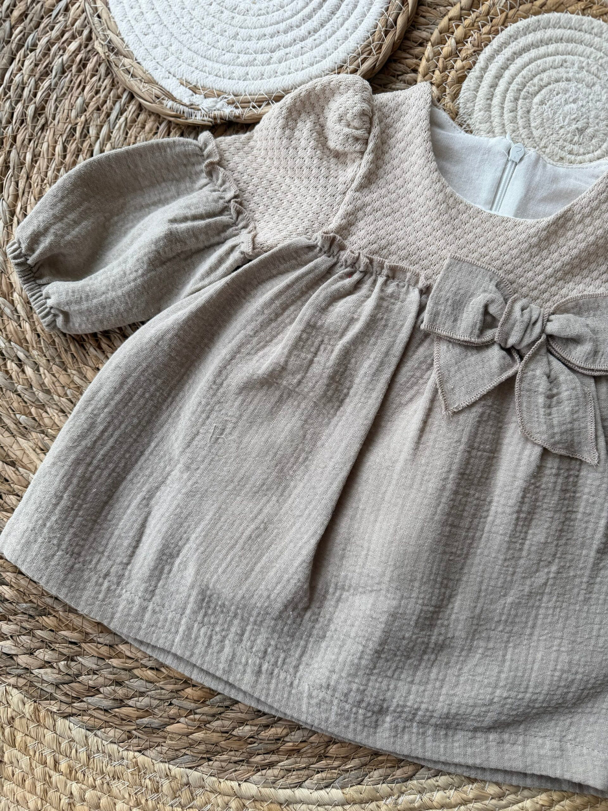 Beige ribbon dress